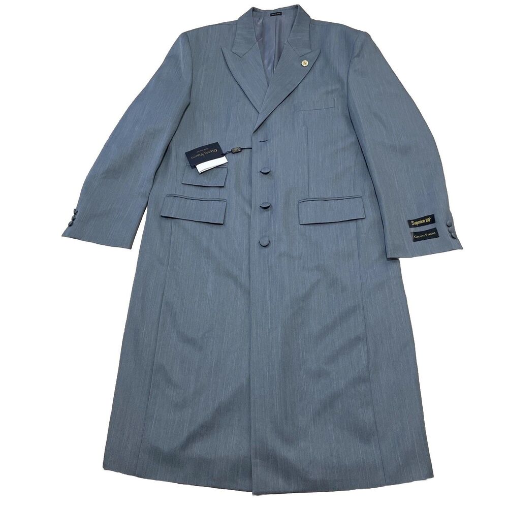 Gianni Vironi Super 100 Trench Coat Men 42R Gray Lightweight Sleek 48-50" NEW